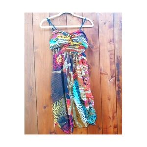 Multicolor Animal Print Strapless Mini Dress